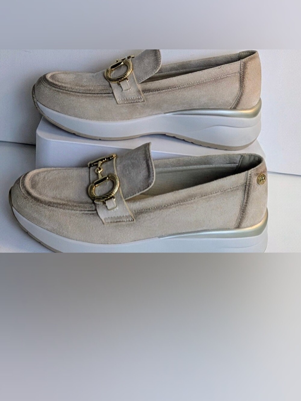 Xti Women's Beige Textile Slip-On Loafer Comfort Wedge Heel EU 40 US 9 nwot